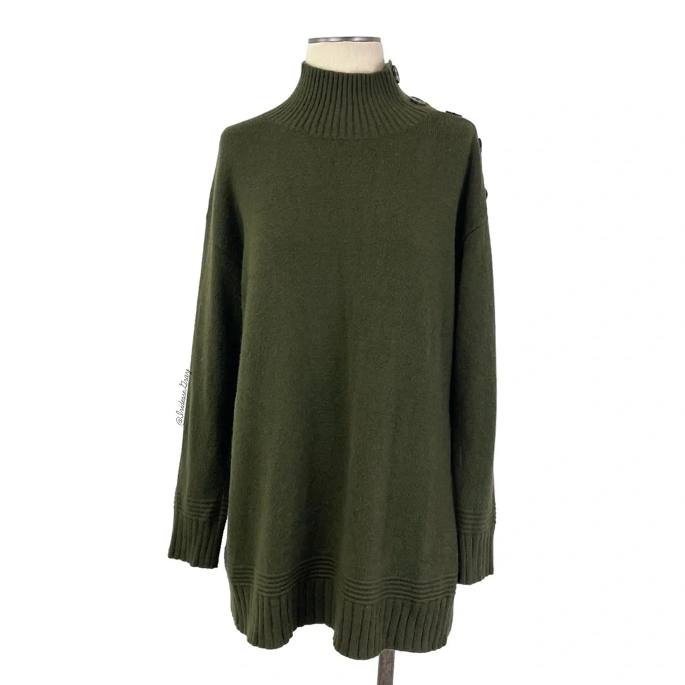 Anthropologie- Olive Mock Neck Sweater Size Medium.